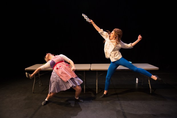 Shelby Jansen and Allison Zwozdesky duke it out in Cooking Truths, one of eleven works presented in Soulocentric's Dance Cabaret. Photo Credit: Ben Laird Arts and Photo